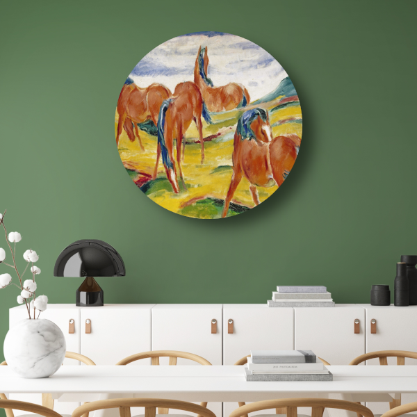 Grazende Paarden III - Franz Marc aluminium muurcirkel