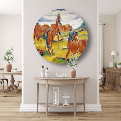 Grazende Paarden III - Franz Marc aluminium muurcirkel