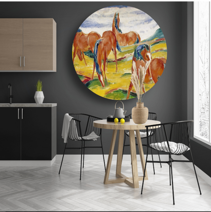 Grazende Paarden III - Franz Marc aluminium muurcirkel
