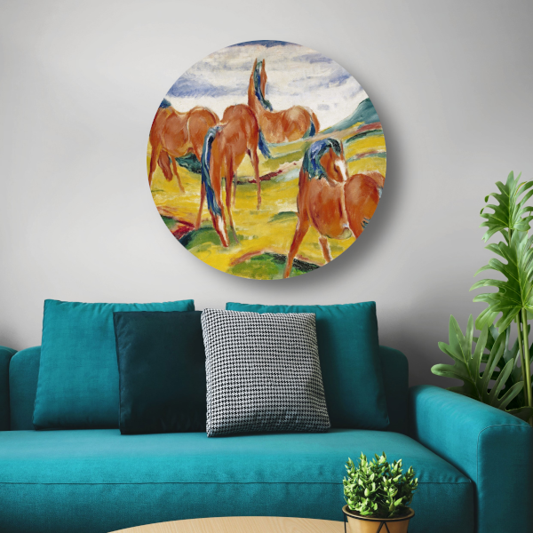 Grazende Paarden III - Franz Marc aluminium muurcirkel