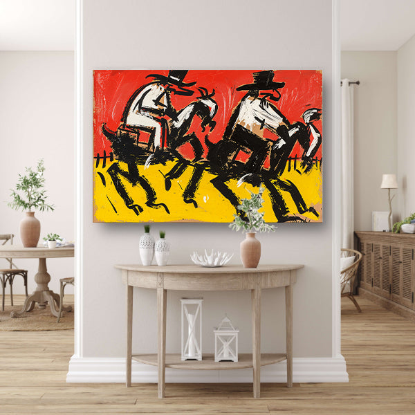 Expressieve ruiters in de woestijn poster