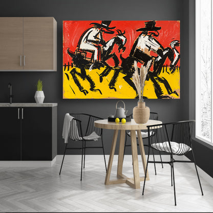 Expressieve ruiters in de woestijn poster