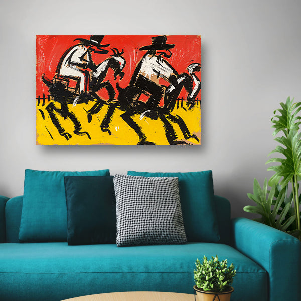 Expressieve ruiters in de woestijn poster