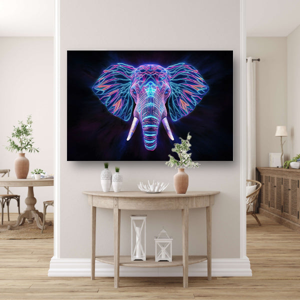 Neon holografische olifant met futuristische kleuren poster