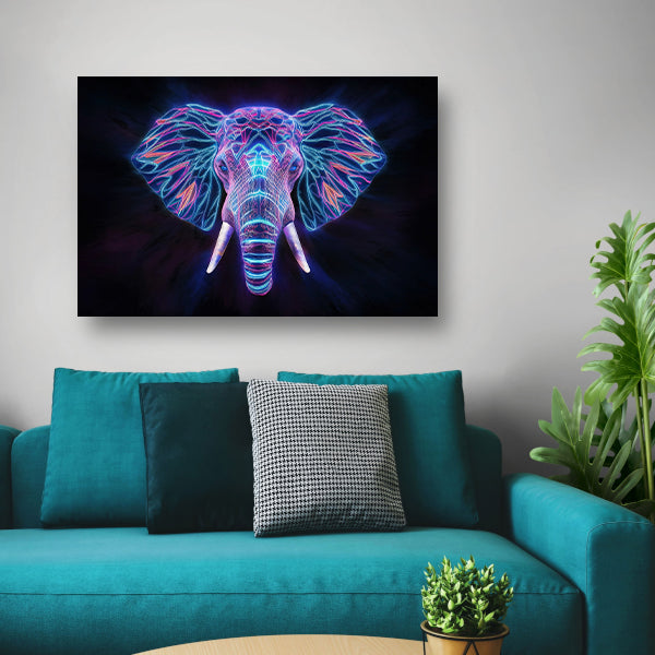 Neon holografische olifant met futuristische kleuren poster