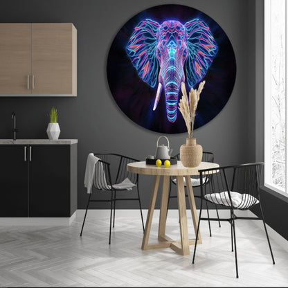 Neon holografische olifant met futuristische kleuren aluminium muurcirkel