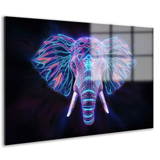 Neon holografische olifant met futuristische kleuren acrylglas