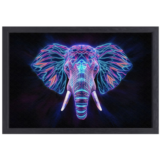 Neon holografische olifant met futuristische kleuren canvas met baklijst