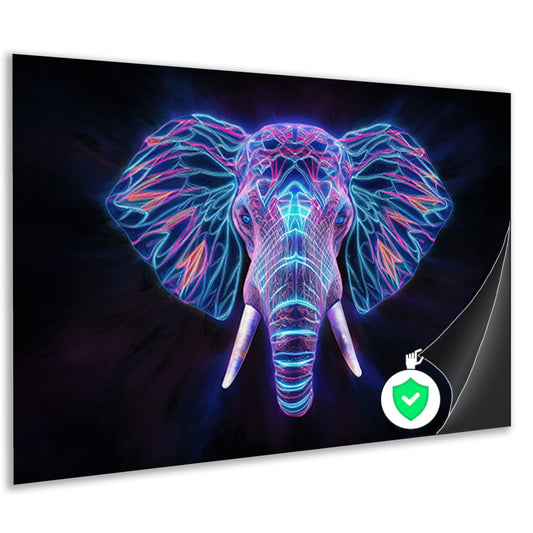 Neon holografische olifant met futuristische kleuren poster