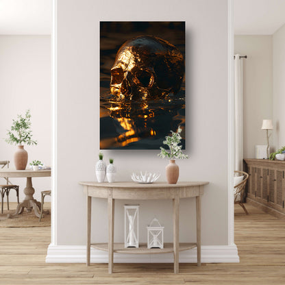 Mystieke Gouden Schedel Reflectie in Donker Water canvas