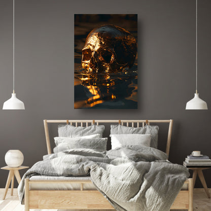 Mystieke Gouden Schedel Reflectie in Donker Water canvas