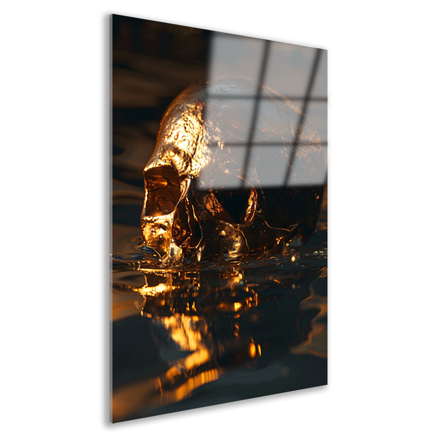 Mystieke Gouden Schedel Reflectie in Donker Water acrylglas