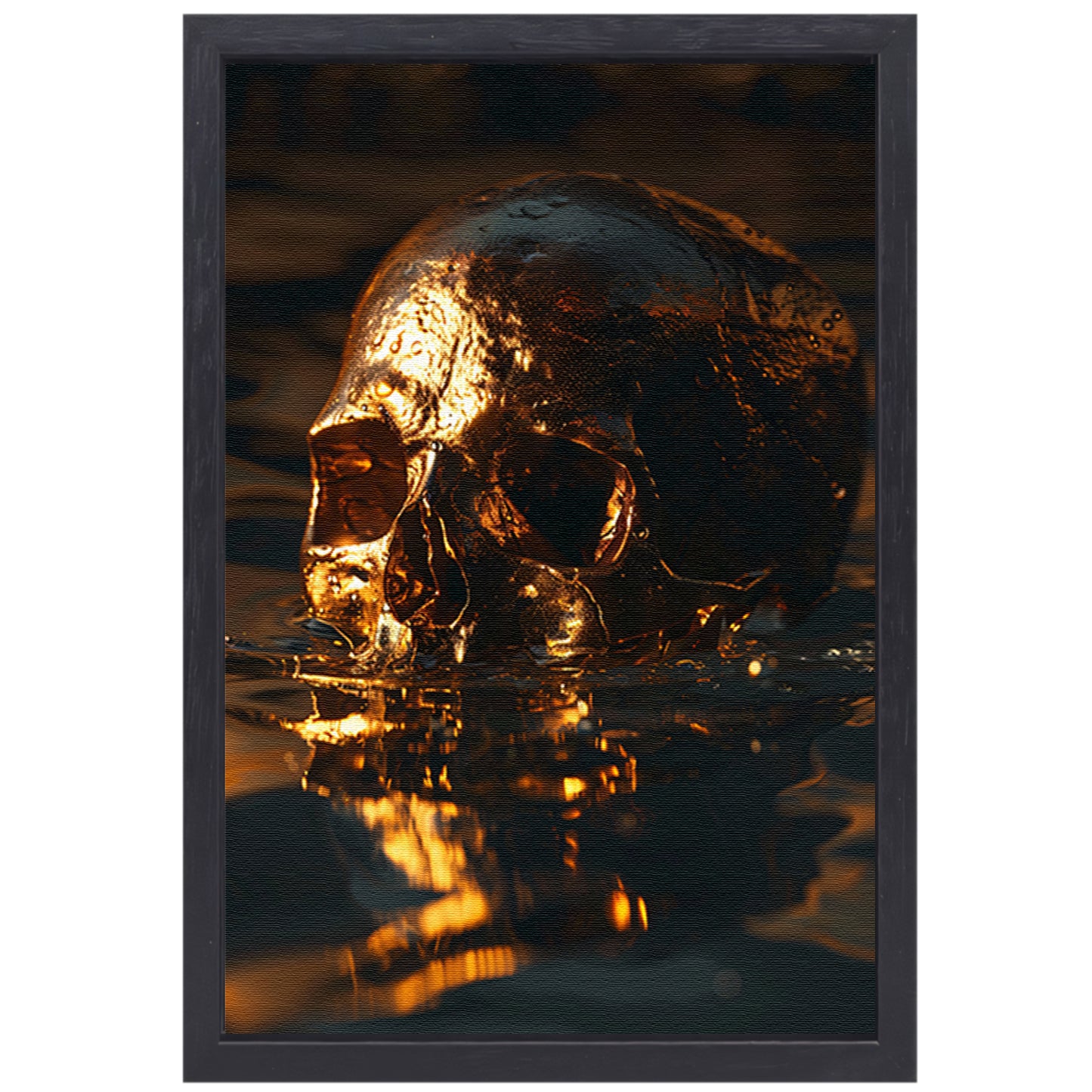 Mystieke Gouden Schedel Reflectie in Donker Water canvas met baklijst