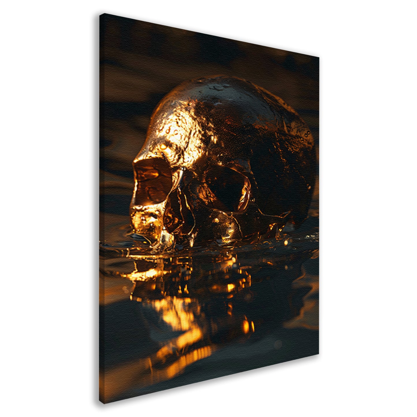 Mystieke Gouden Schedel Reflectie in Donker Water canvas
