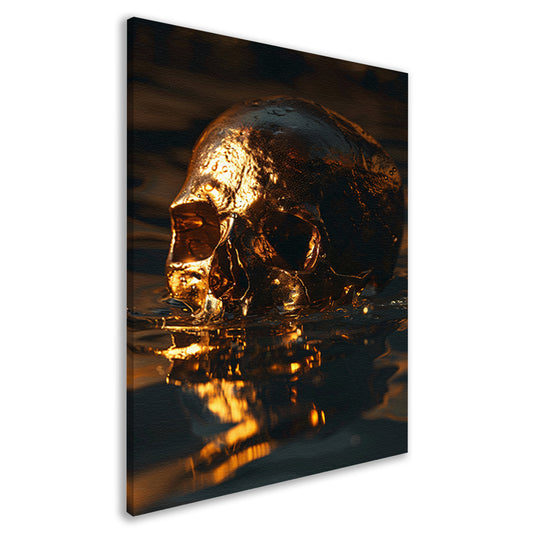 Mystieke Gouden Schedel Reflectie in Donker Water canvas