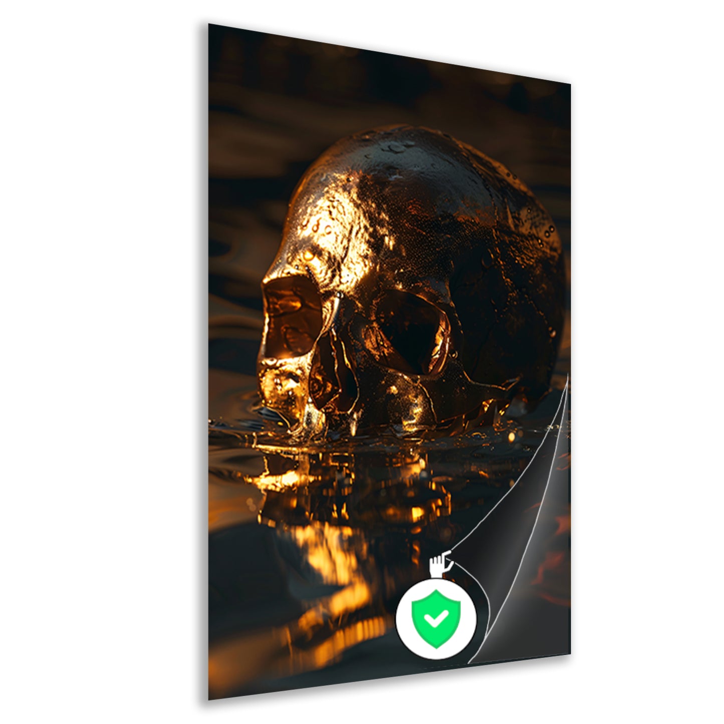 Mystieke Gouden Schedel Reflectie in Donker Water poster