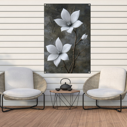Elegante witte bloemen op subtiele grijze achtergrond tuinposter
