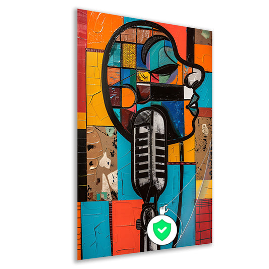 Abstract portret met microfoon in felle kleuren poster