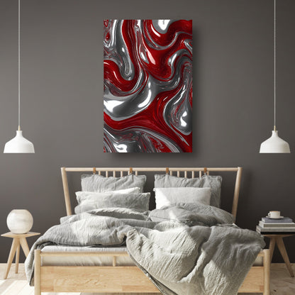 Abstracte Zilveren en Rode Vloeiende Dynamiek canvas