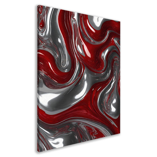 Abstracte Zilveren en Rode Vloeiende Dynamiek canvas