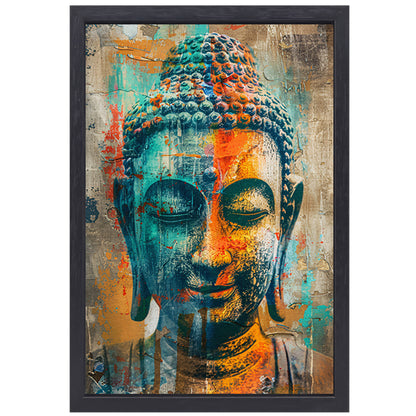 Kleurrijk Boeddha-portret in graffiti-stijl canvas met baklijst