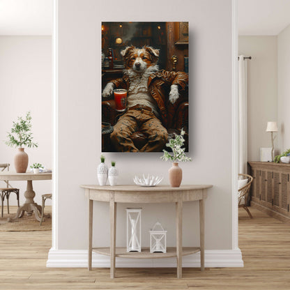 Charismatische Hond in Vintage Fauteuil canvas met baklijst