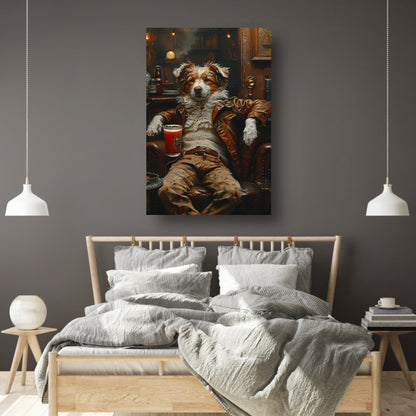 Charismatische Hond in Vintage Fauteuil canvas met baklijst
