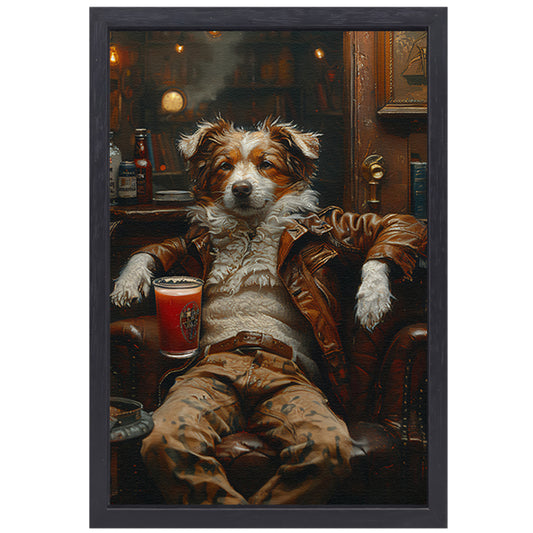 Charismatische Hond in Vintage Fauteuil canvas met baklijst