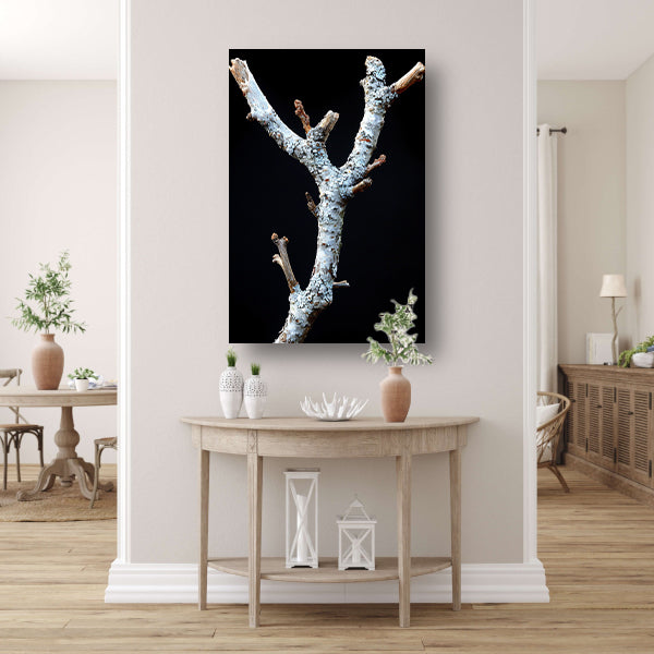 Zwart-wit foto van tak met korstmos canvas