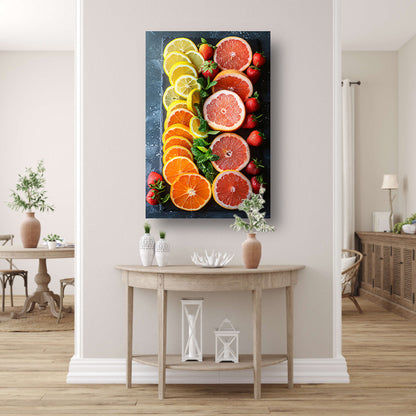 Minimalistisch ontwerp met citrusvruchten en munt. canvas