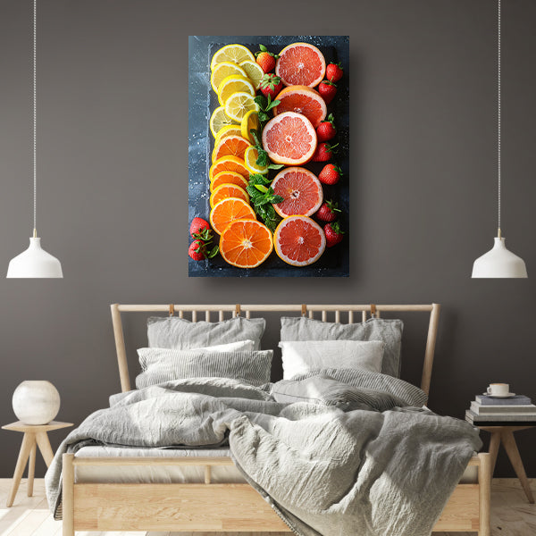 Minimalistisch ontwerp met citrusvruchten en munt. canvas