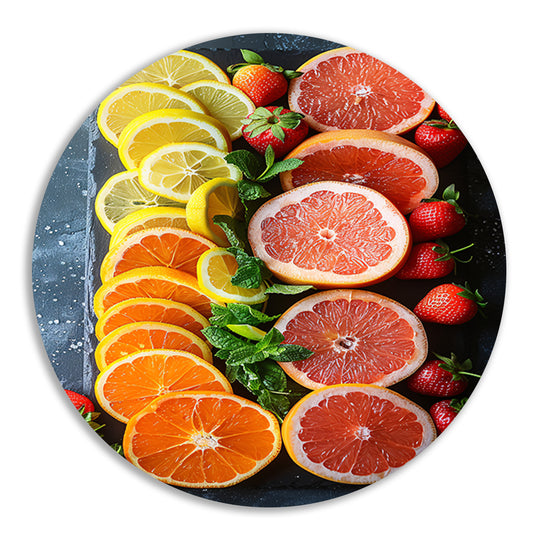 Minimalistisch ontwerp met citrusvruchten en munt. forex muurcirkel