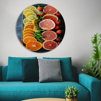 Minimalistisch ontwerp met citrusvruchten en munt. forex muurcirkel