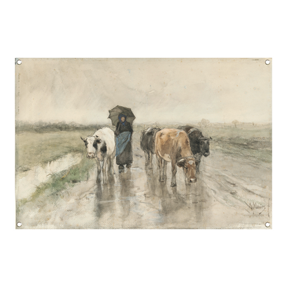 Een boerin met koeien op een landweg in de regen - Anton Mauve tuinposter