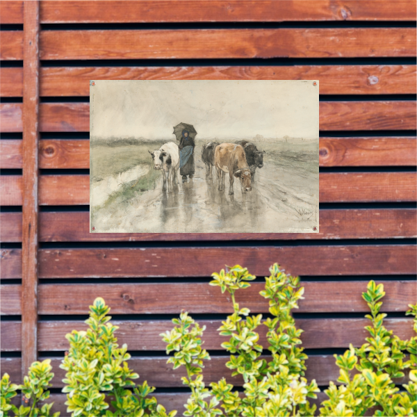 Een boerin met koeien op een landweg in de regen - Anton Mauve tuinposter