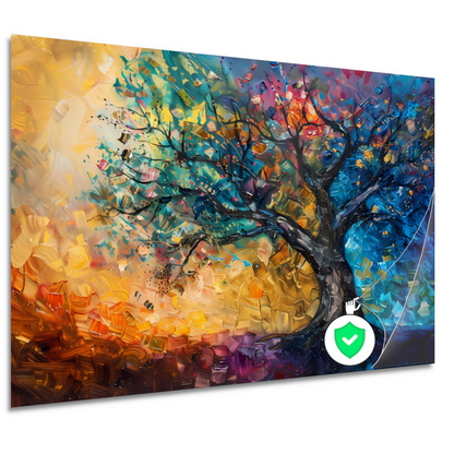 Abstract geschilderde kleurrijke boom in olieverf poster