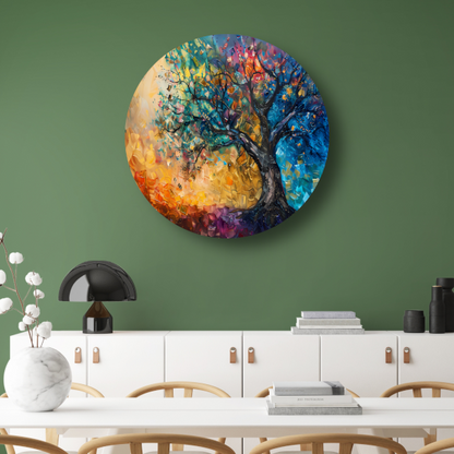 Abstract geschilderde kleurrijke boom in olieverf forex muurcirkel