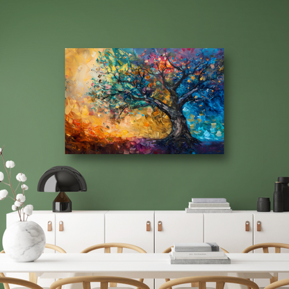 Abstract geschilderde kleurrijke boom in olieverf canvas