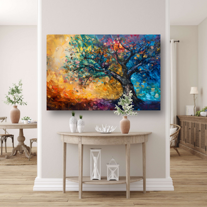 Abstract geschilderde kleurrijke boom in olieverf poster