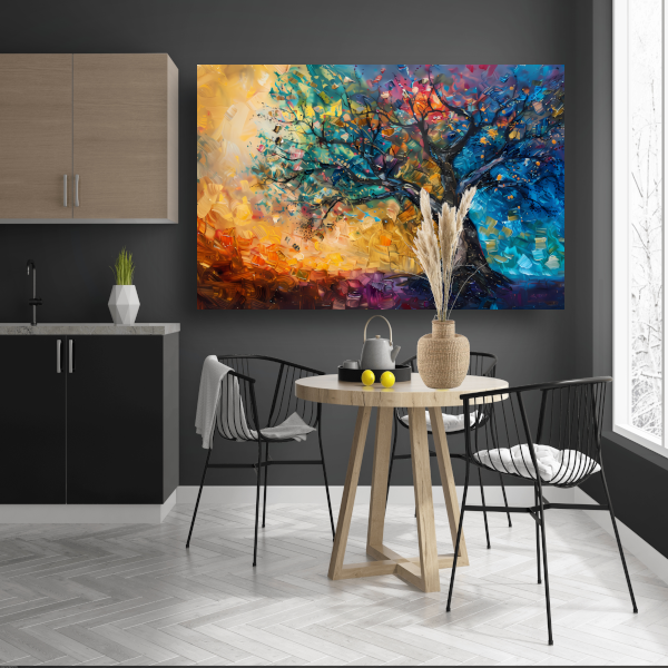 Abstract geschilderde kleurrijke boom in olieverf canvas