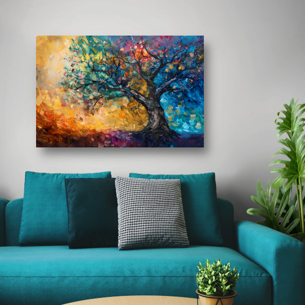 Abstract geschilderde kleurrijke boom in olieverf acrylglas