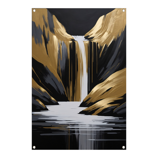 Gouden Accenten Abstracte Waterval Monochroom tuinposter