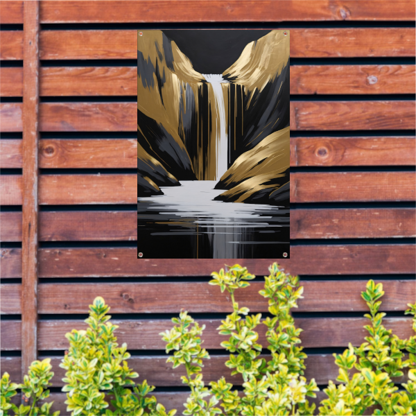 Gouden Accenten Abstracte Waterval Monochroom tuinposter