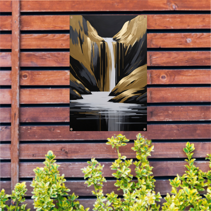 Gouden Accenten Abstracte Waterval Monochroom tuinposter