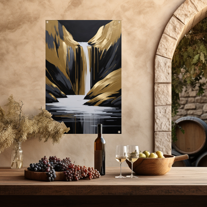 Gouden Accenten Abstracte Waterval Monochroom tuinposter