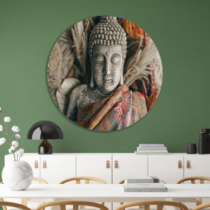 Boeddhabeeld met bloemen en rustieke kleuren forex muurcirkel