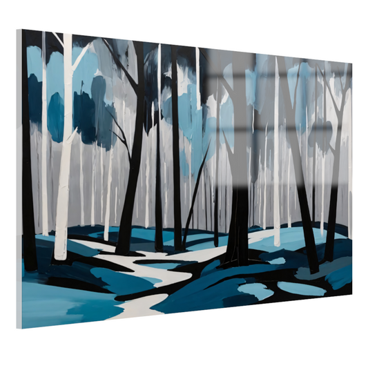 Abstract Boslandschap in Blauw en Zwart acrylglas