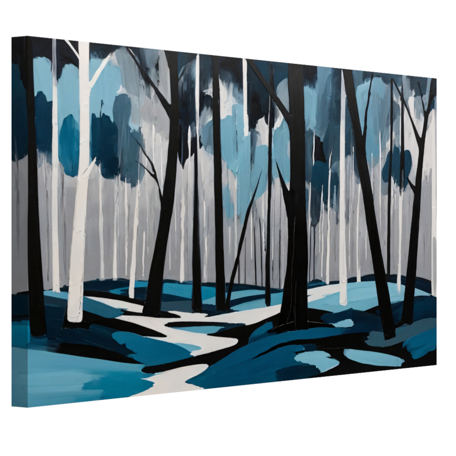 Abstract Boslandschap in Blauw en Zwart canvas