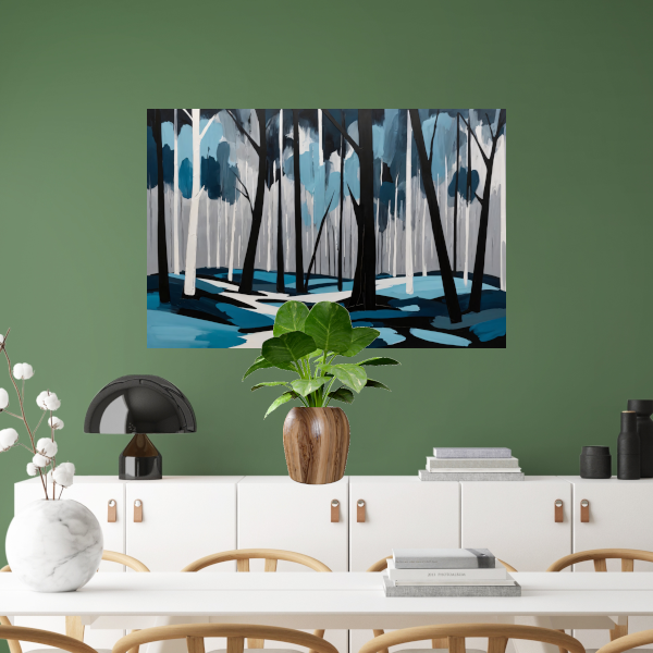 Abstract Boslandschap in Blauw en Zwart poster
