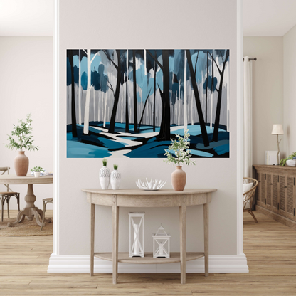 Abstract Boslandschap in Blauw en Zwart poster